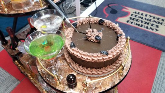 Prop Chocolate Cake & Drinks on Food Cart